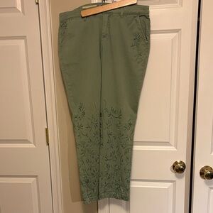 Olive Green Embroidered Men’s Casual Pants